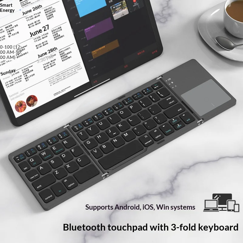 

Складная клавиатура с карманом для тачпада, складная клавиатура для ноутбука, телефона, планшета, беспроводная перезаряжаемая клавиатура