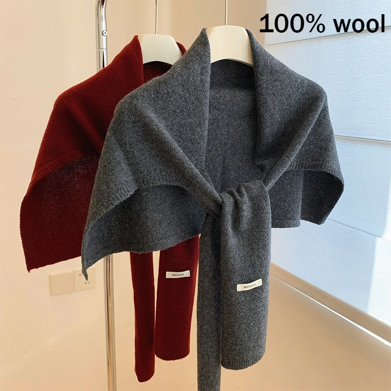 

Новая однотонная вязаная верхняя одежда, шарф из 100% шерсти, осенне-зимний универсальный шарф, высококачественная шерстяная Т-образная шаль