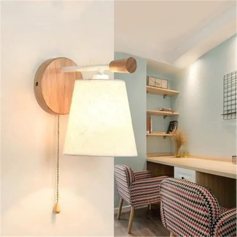 New Wood Clothing Wall Light Fixture with Pull Sconce  Switch Bedside Wall Lamp for Bedroom Dining Room Decoration Drop Shipping