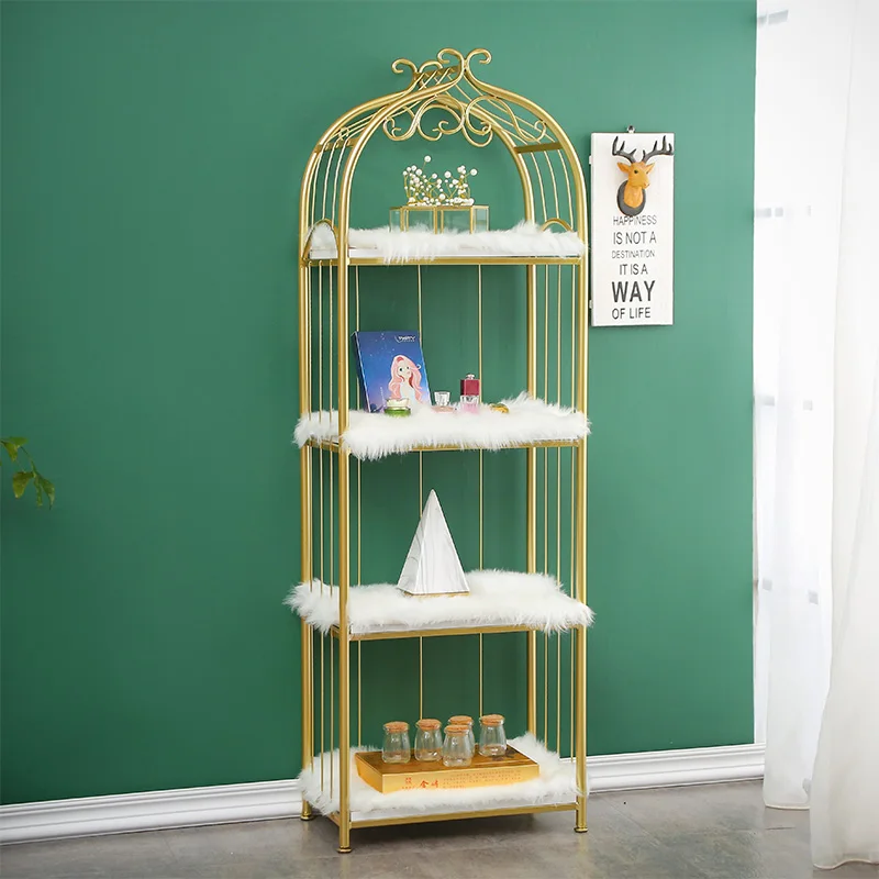 Nordic wrought iron shelf bookshelf bedroom light luxury storage rack floor-to-ceiling living room storage rack display rack