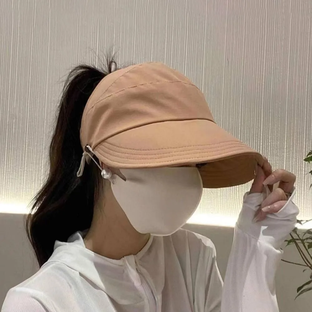 Summer Wide Brim Sunhat Women Foldable Adjustable Outdoor Beach Bucket Hat UV Protection Visors Fisherman Ponytail Caps