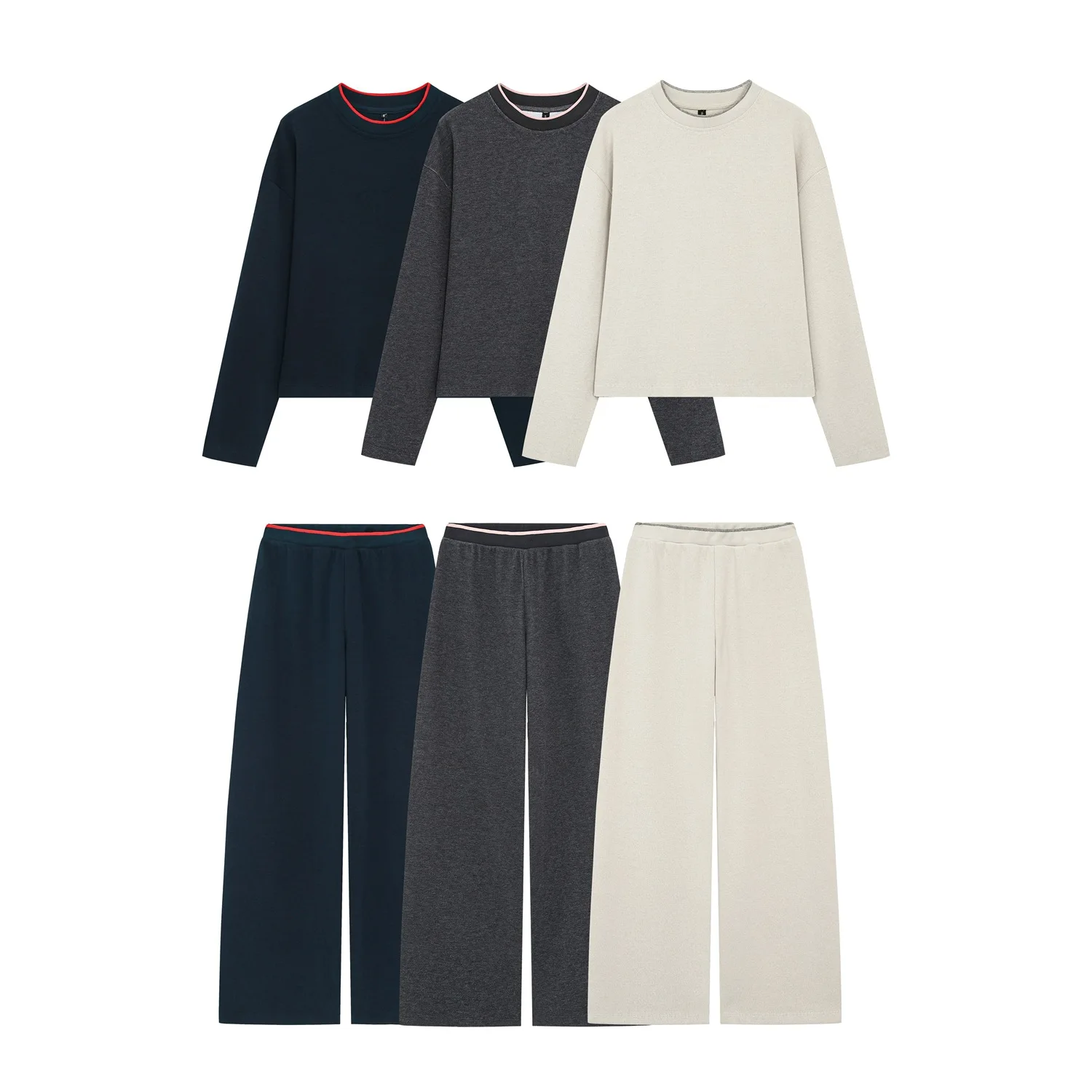 Sweatshirt And Wide Leg Pants Set For Women Color Block Crew Neck Long Sleeve Two Piece Loose Fit Autumn Tracksuit