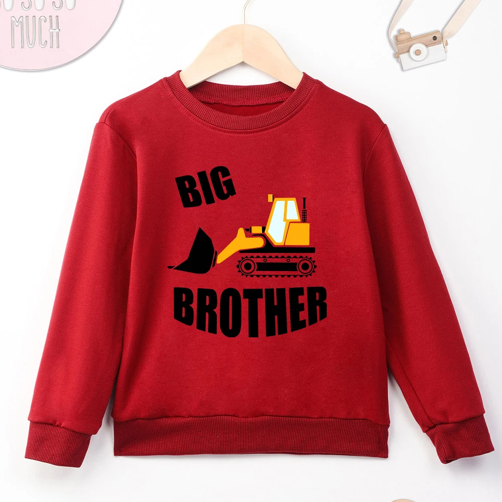 Bulldozer BIG BROTHER Boys Sweatshirt Streetwear Casual Play Kids Clothes O-neck Red Fashion Child Hoodie High Quality Dropship