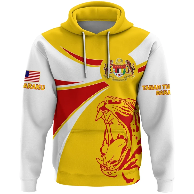 

Malaysia Asia Country Flag Pattern Mens Hoodies 2024 New Fashion Malaysian Emblem 3D Print Hooded Sweatshirts Street Pullovers