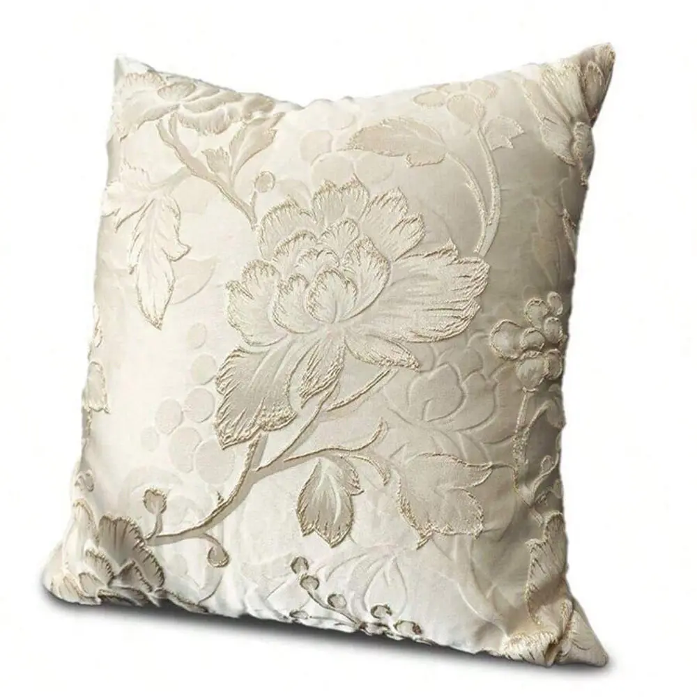 Luxury 3D Embossed Floral Pillow Case Cushion Cover Beige Pillow Cover Backrest 45x45cm/ 50x50cm/ 60x60cm/50x30cm