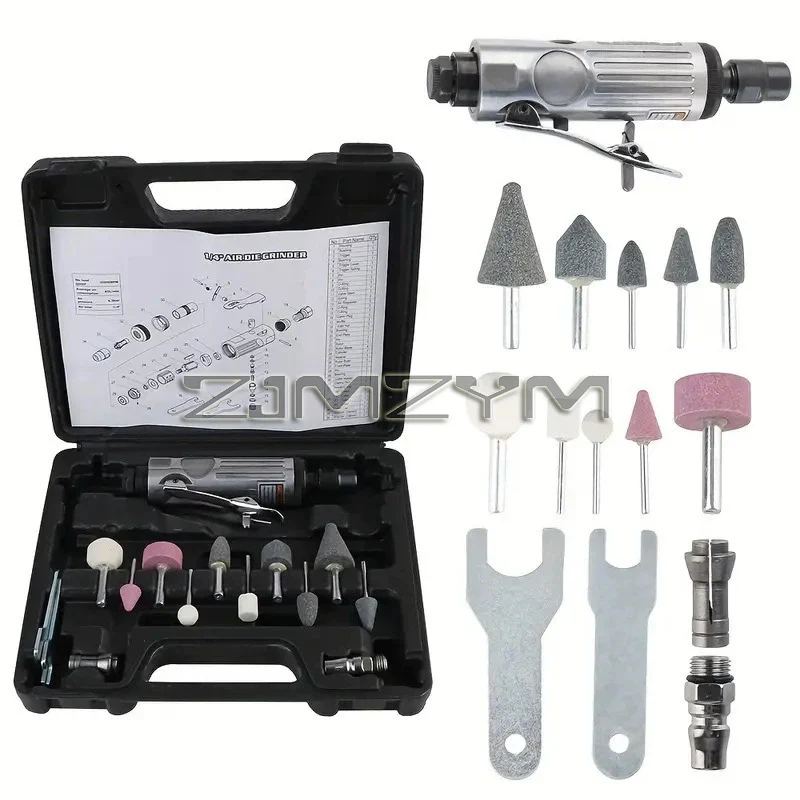 16Pcs/Set 1/4 Inch Car Air Grinder Mill Engraving Tool Tire Rotary Stone Tool Kit Pneumatic Die Grinder