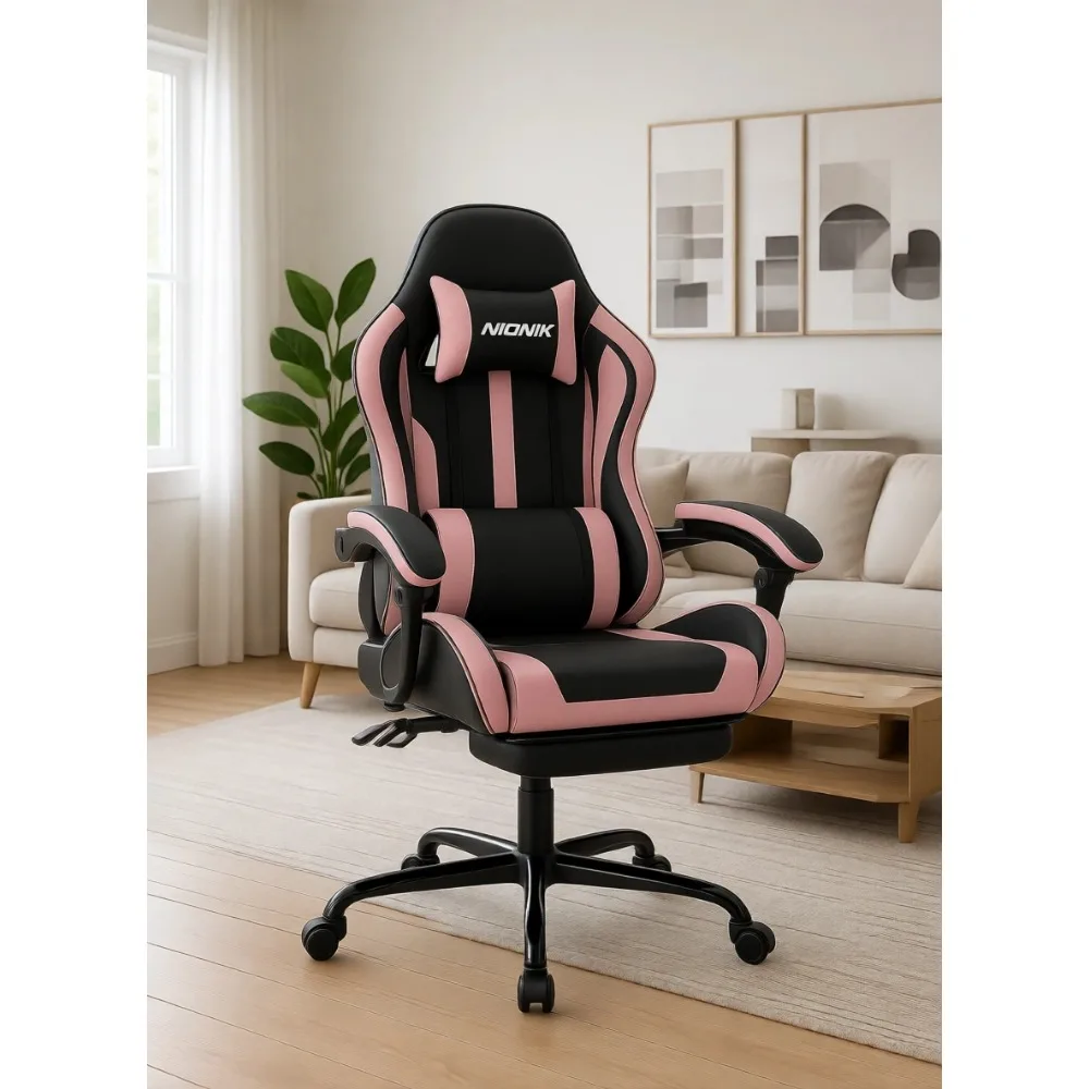 Ergonomic Gaming and Office Chair with Footrest, Lumbar Support, Height Adjustment, Swivel Seat, Headrest view 2