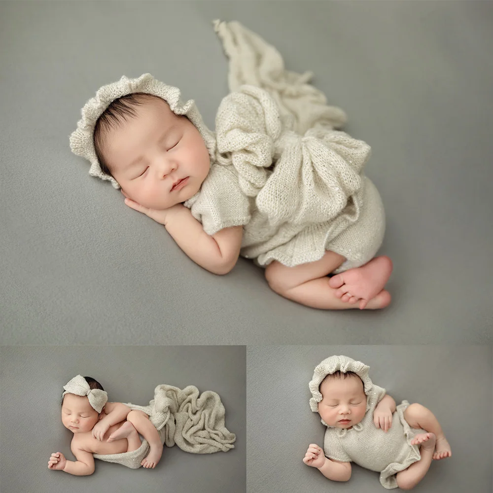 

Baby Knit Clothes Soft Knitted Cotton Clothing Hat for Newborns Photoshoot Outfit Swaddle Pro Wrap Photography Props Accessories