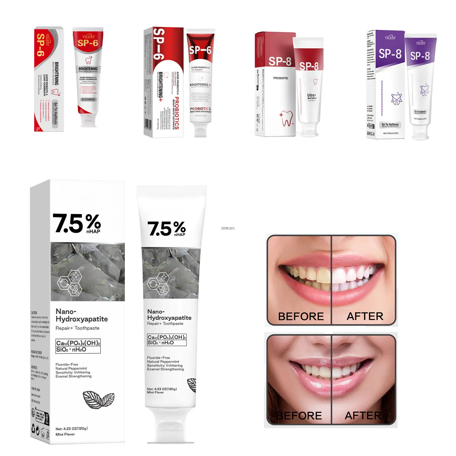 

Зубная паста Sp-6 Пробиотик Удаление пятен Глубокая очистка Осветление зубов Свежее дыхание Стоматологическая гигиена полости рта Здравоохранение