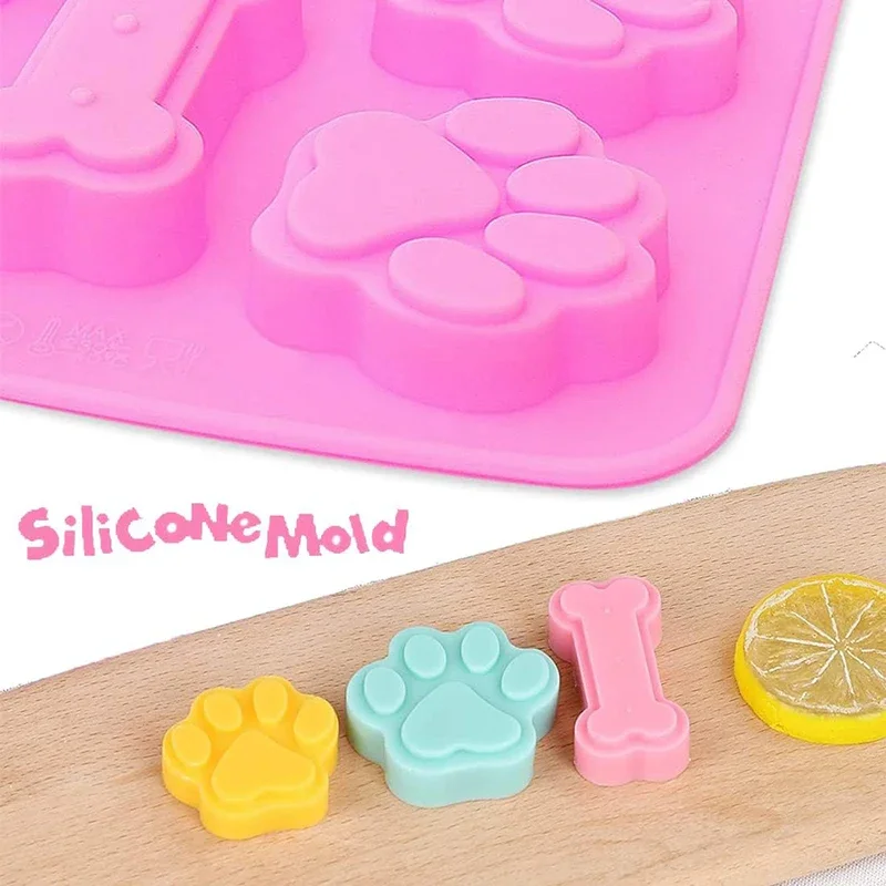 Pet Treat Molds Soap Puppy Dog Paw and Bone Silicone Molds for Candy Jelly Ice Cube Biscuits Pet Cake Decorating Baking Moulds