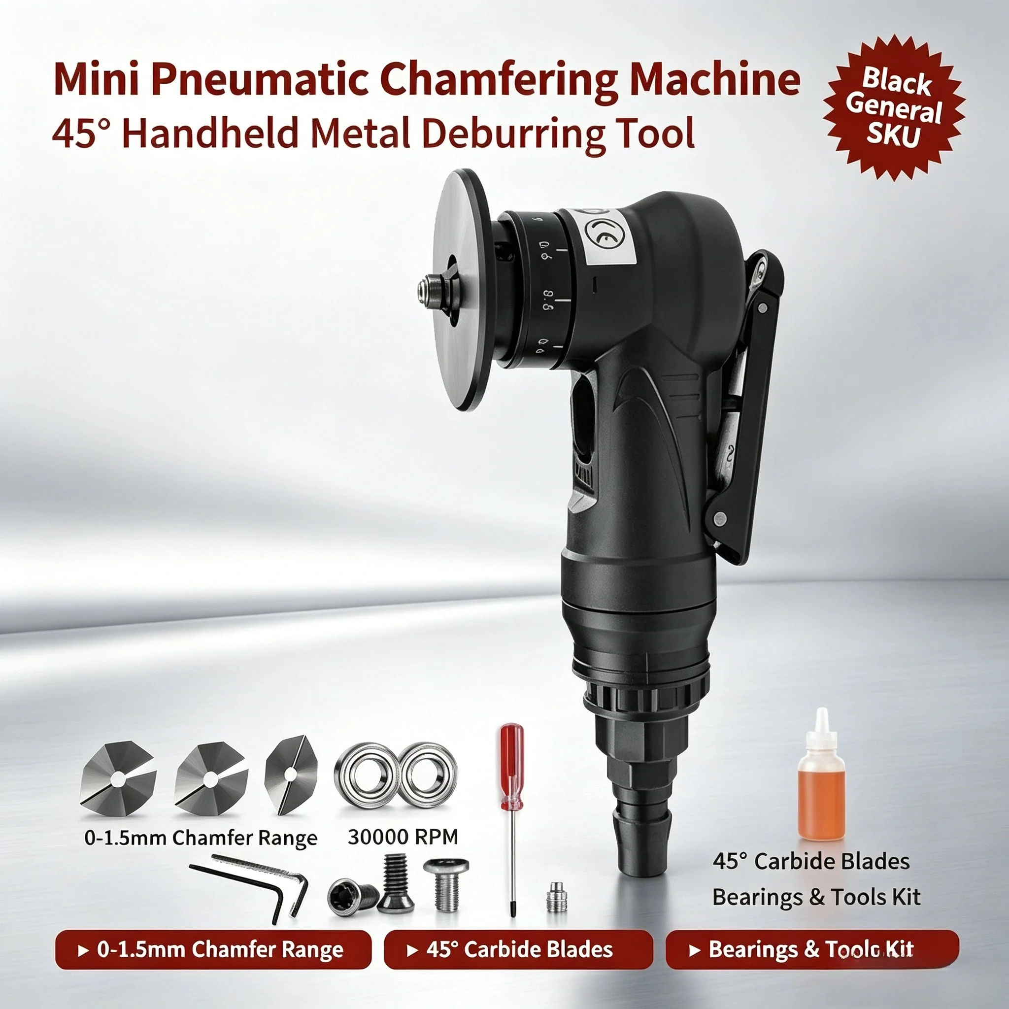 Handheld Mini Pneumatic Chamfering Machine 45° Metal Deburring Trimmer with Replaceable Blades Bearings Kit