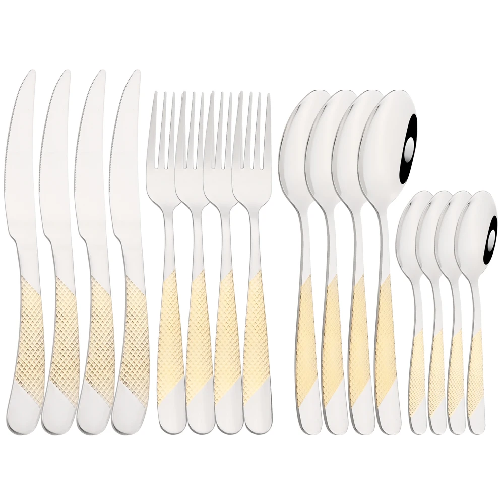 

16Pcs High Quality Dinnerware Set Stainless Steel Cutlery Set Coffee Spoon Fork Knife Tableware Set Wedding Flatware Kitchenware