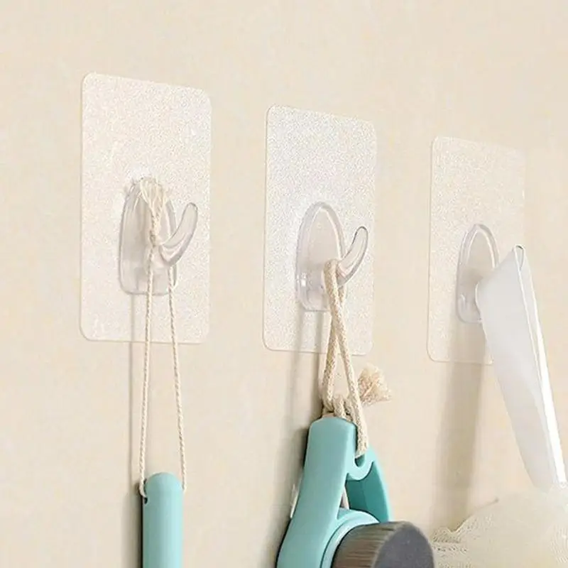 6Pcs Transparent Strong Self Adhesive Door Wall Hangers Hooks For Silicone Storage Hanging Kitchen Creative Bathroom Accessories