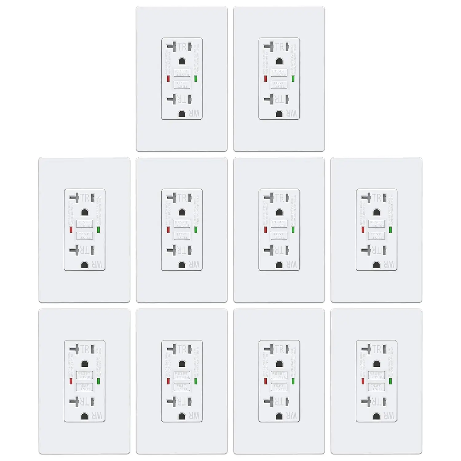 10 Pack GFCI Outlets 20 Amp Outdoor Weather Proof (WR) Self-Test GFI Receptacles LED Indicator, Ground Fault Circuit Interrupter