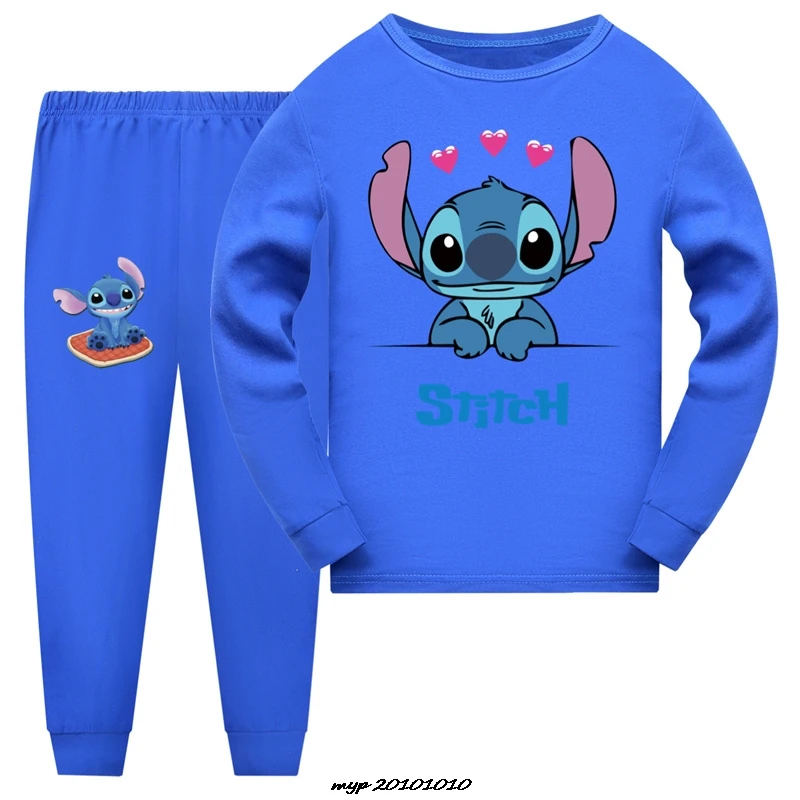 Hot Lilo And Stitch Clothes Kids Catnap T-shirt Sweatpants 2pcs Set Baby Girls Long Sleeve Pajama Sets Boys Spring Sleepwear