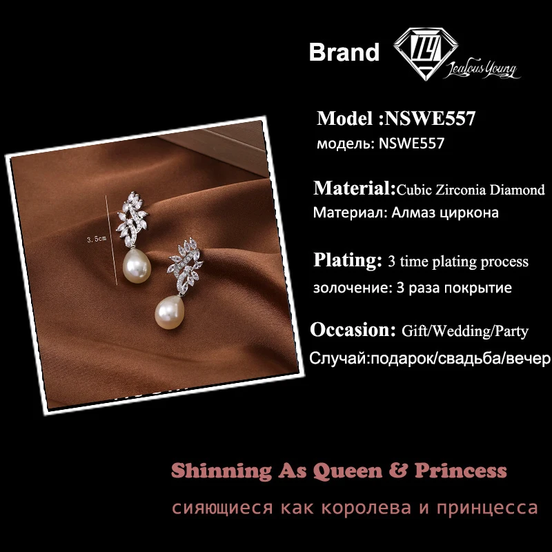 Creative Irregularity White Gold Color Pearl Dangle Earrings for Women with Zirconia Earings Engagement Jewelry Wedding Dije