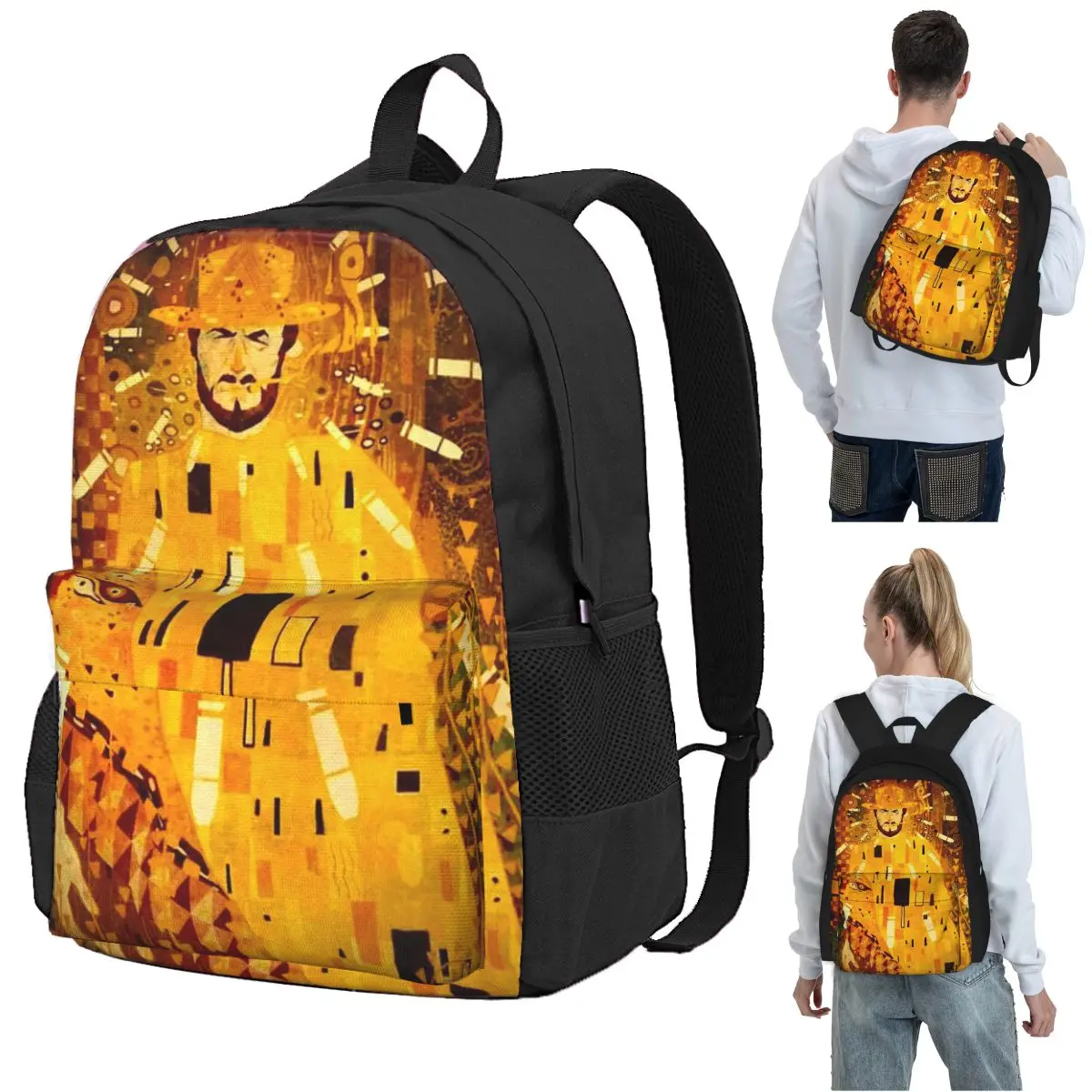 

Klimt Eastwood - Funny Cowboy Art Backpack Student BookBag Kids School Bag Laptop Shoulder Bags for Boys Girls