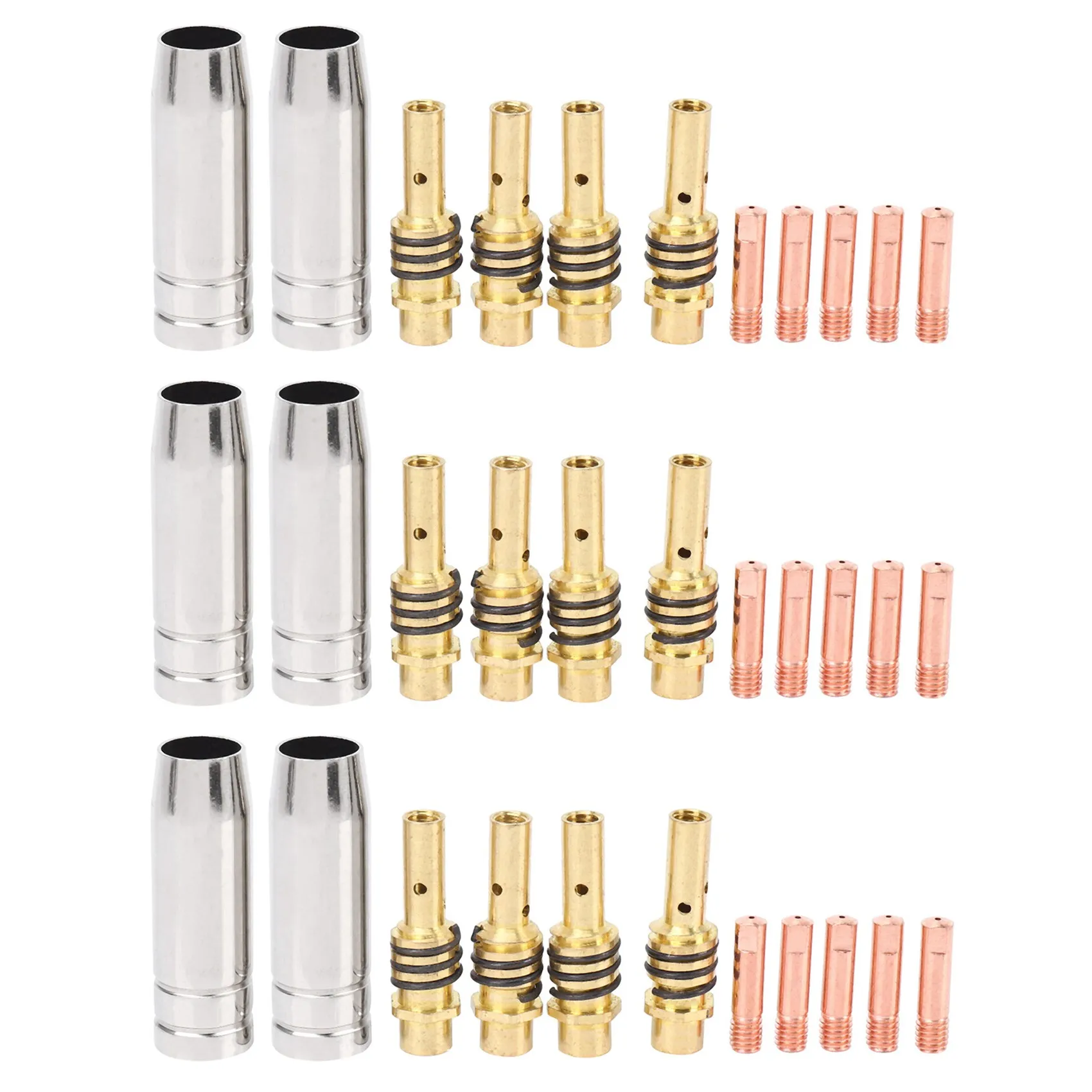 AT21-33Pcs/Set Mig Welding Nozzle Welder Torch Nozzles Gold Tip Holder Contact Tips 0.040 Inch Gas Diffuser Set For Torches