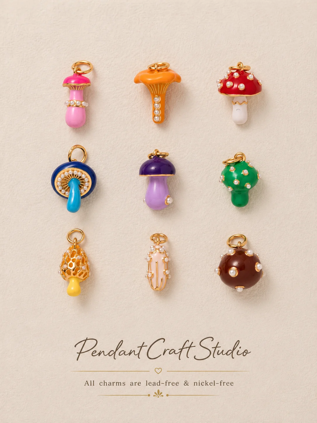 Modische, einfache, niedliche Pilz-Serie, Morchel-Pilz, bunte Pilz-DIY-Anhänger für Schmuck. – Detail 1