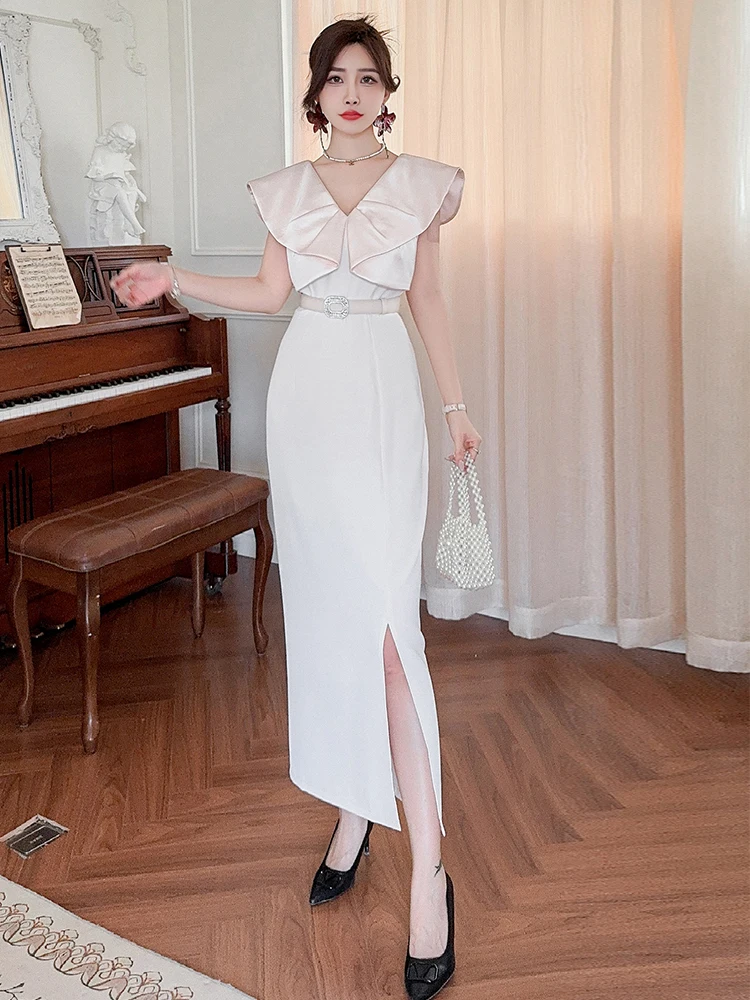 

Slim Fit Sexy Long Sve Women's Dr Waist Cinched Bodycon V Ne Polyester Fiber Summer New Sle 2025 Trendy Dr