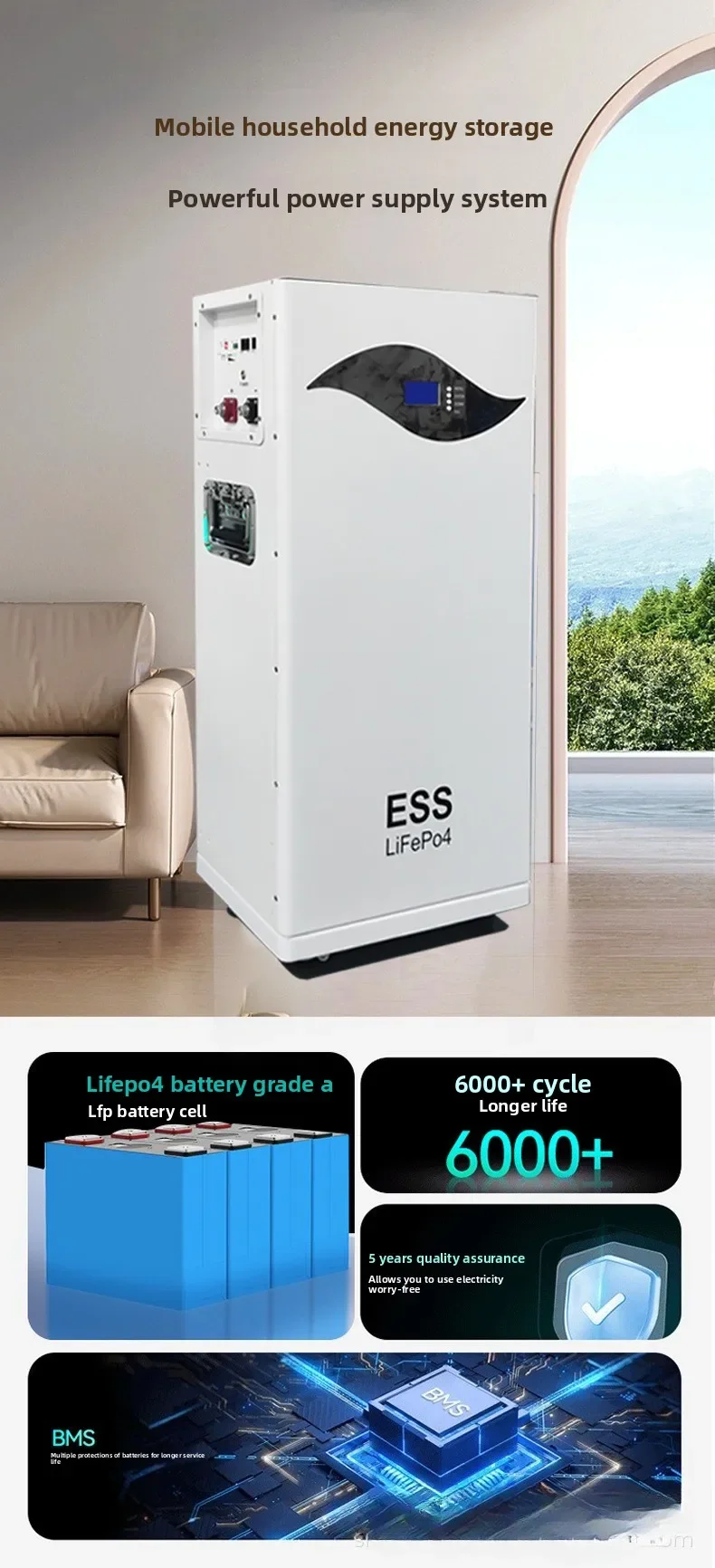 Mobile Solar Photovoltaic Energy Storage 51.2V 300AH   Large-capacity Power Supply Stall for Household Use