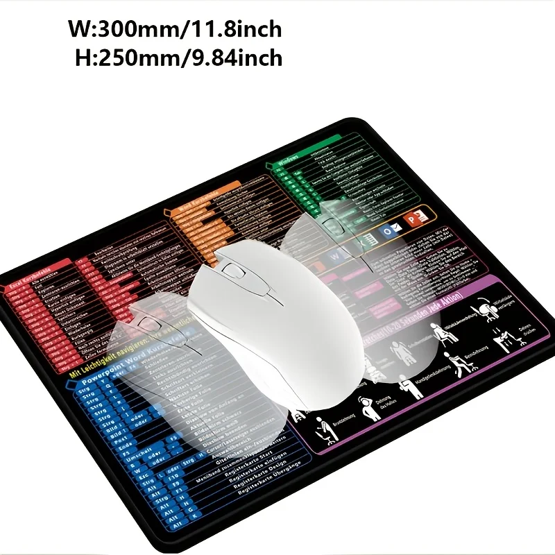 لوحة ماوس مفاتيح الاختصار الألمانية، قاعدة غير قابلة للانزلاق، حصيرة مكتبية تتميز بختصات لوحة المفاتيح، حصيرة إنتاجية مكتبية، مساعدة بكفاءة الكتابة #3