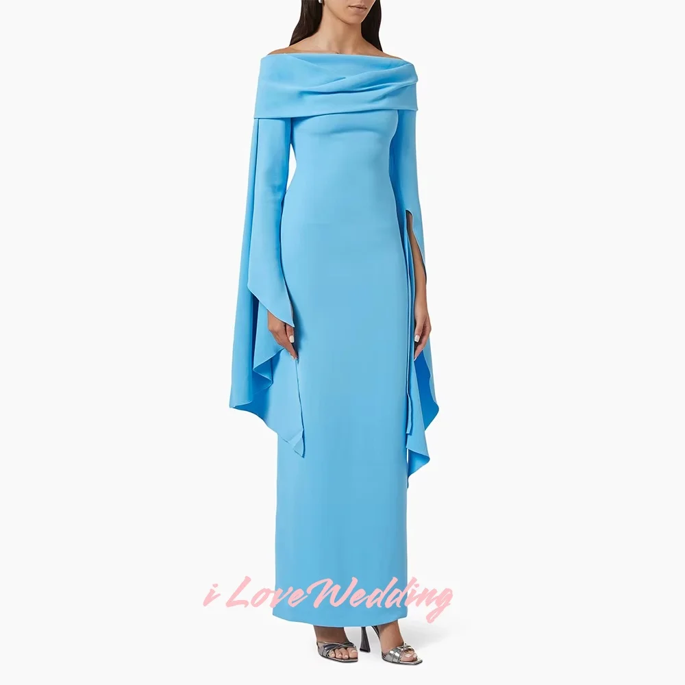 2025 elegancka niebieska suknia wieczorowa z długim rękawem sukienki na formalną imprezę Ruffles płaszcza do kostek długa minimalistyczna sukienka dostosowana