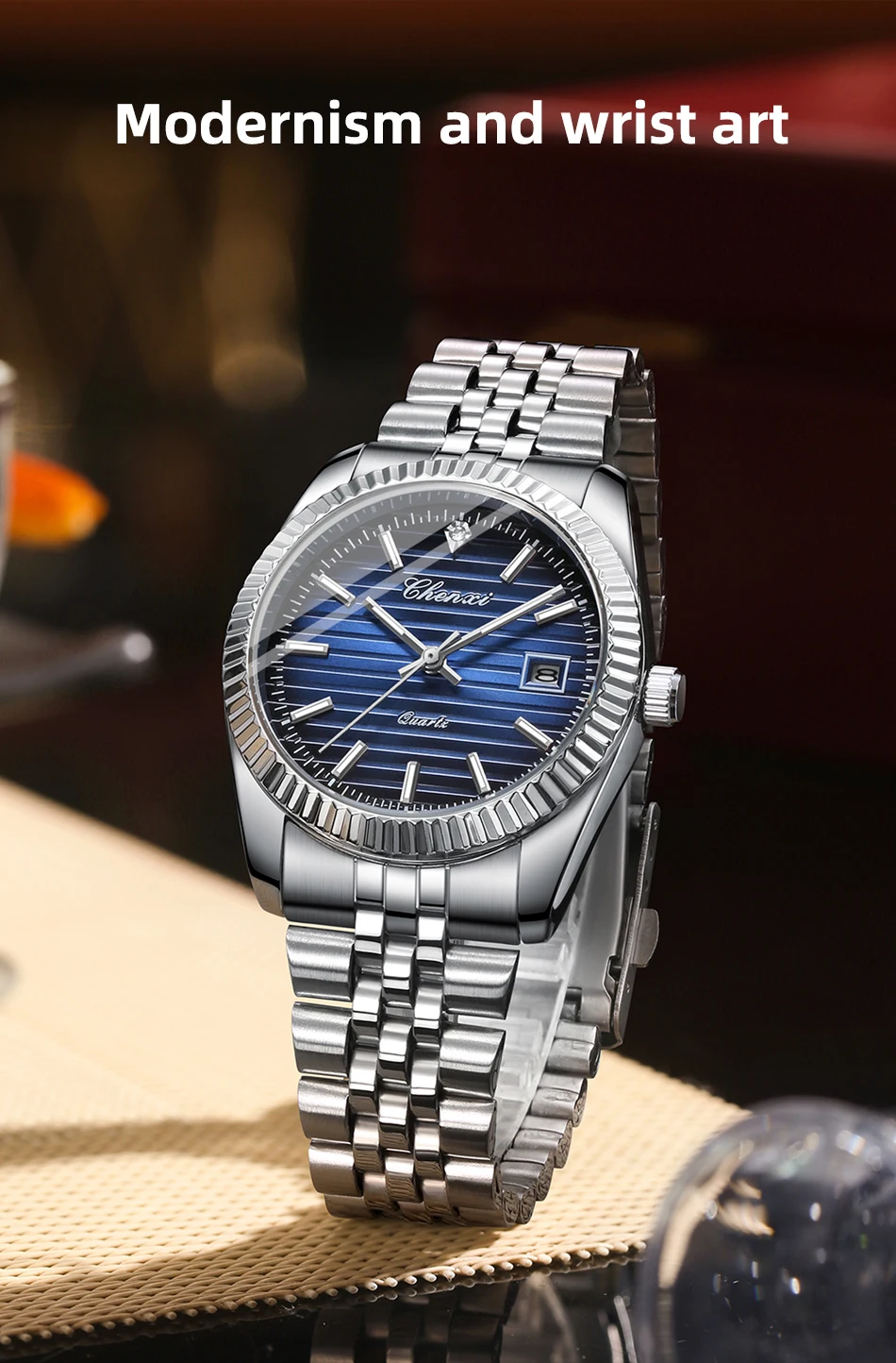 CHENXI 004D Männer Quarz Uhren Luxus Edelstahl Wasserdicht Leucht Datum Casual Armbanduhr für Männer – Detail 1