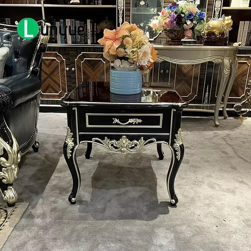 French Style Small Coffee Table European Solid Wood Ebony Luxury Living Room Furniture Elegant Design Durable Home