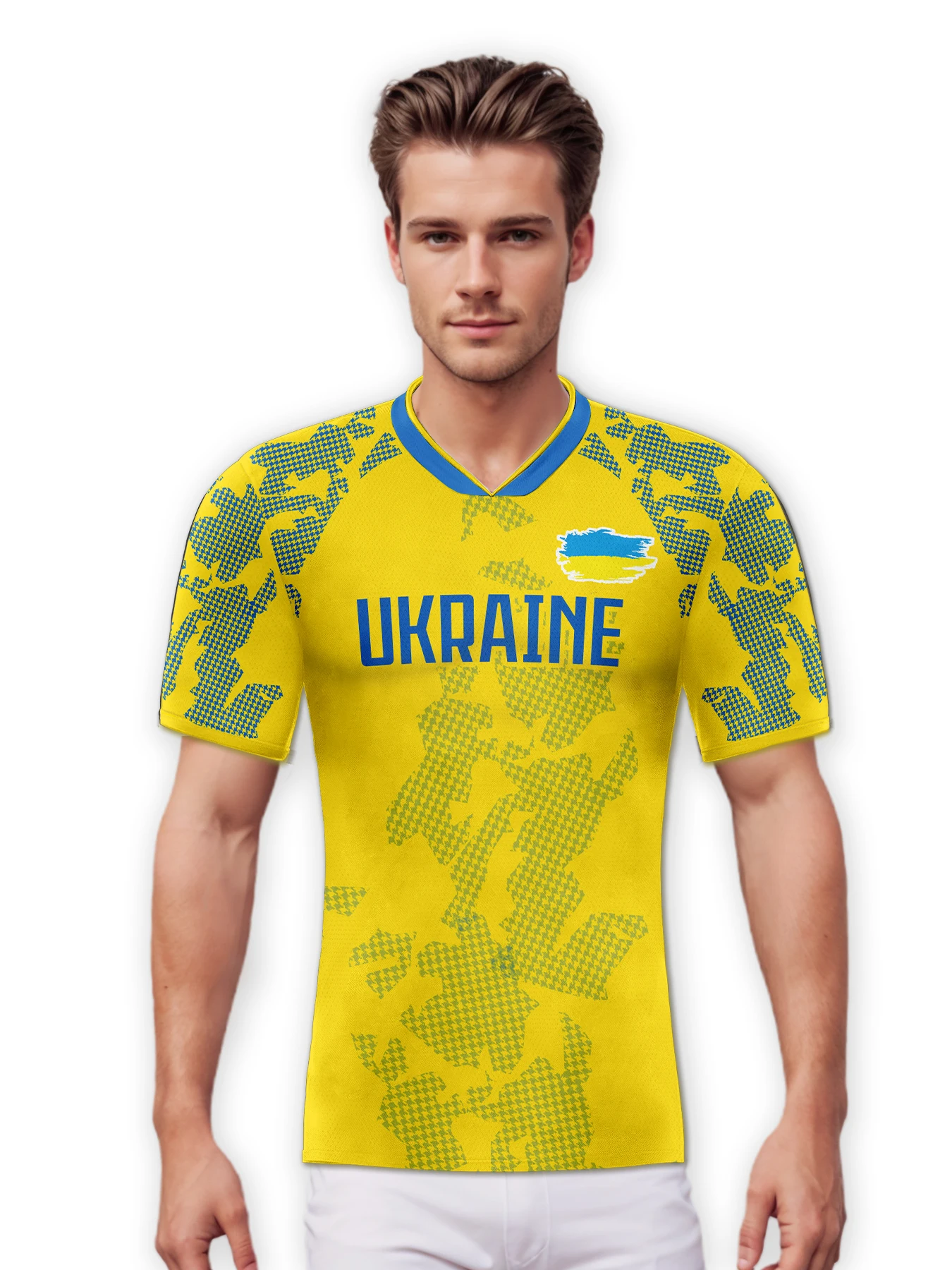 Customized Ukraine Soccer Jersey Personalized Name Number, National Team Football Shirt V-Neck Flag Design for Men Kids  Women
