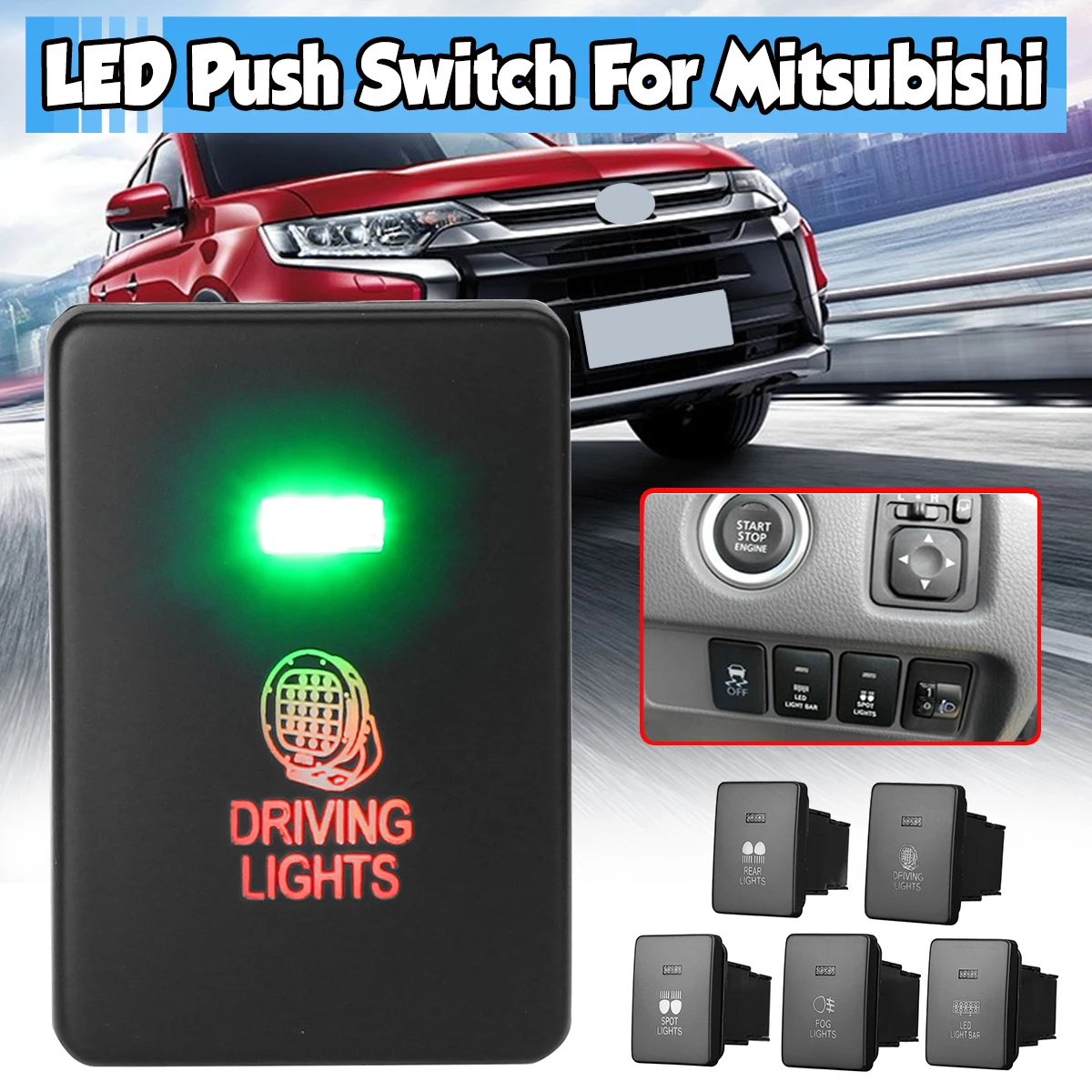 12V 3A 12V LED Dual Lights Bar Push Switch ON OFF Button Switch For Mitsubishi Outlander Triton Mirage Pajero Sport