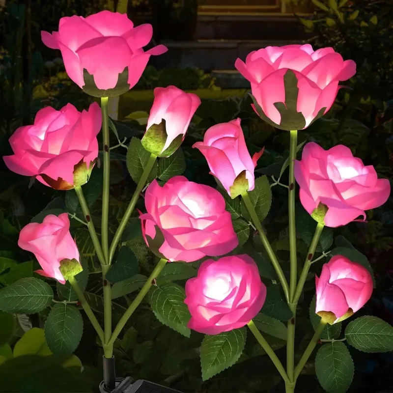 5 Heads Rose Lawn Lamp Solar Lights Outdoor Decorative Solar Garden Lights for Yard Patio Garden Wedding Decor Fairy Lights