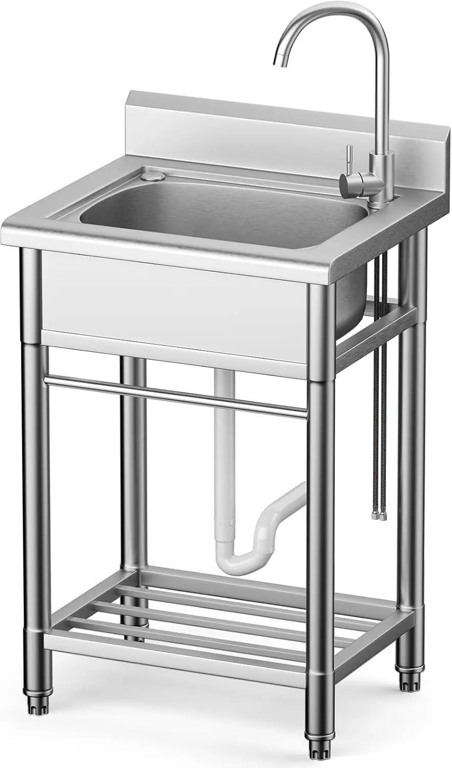 

Utility Sink Free Standing Single Bowl Kitchen Sink with Cold and Hot Water Pipe Stainless Steel Sink for Garage Shop Laundry Ro