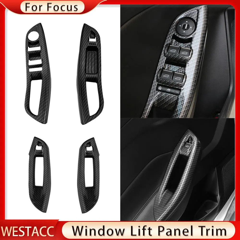 

4Pcs/ser Car Window Lifter Panel Frame Decoration Cover Trim Sticker for Ford Focus 3 MK 3 2015 2016 2017 2018 Accessories