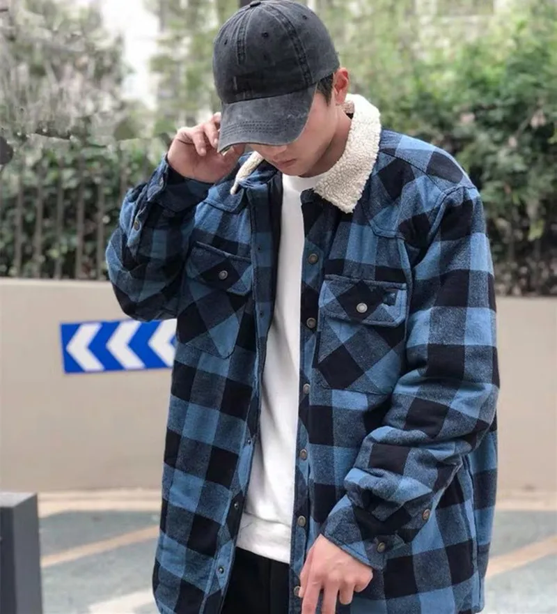 Men's Warm Jacket Thick velvet Coat Autumn Winter Jacket Men casual coat Mens Brand Plaid Cotton Jacket men clothing