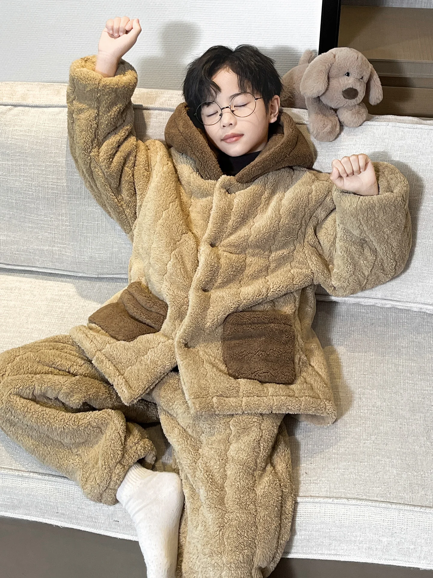 thiened-coral-fce-pajamas-set-for-boys-children's-home-clothes-warm-long-sve-hooded-flannel-spwear-winter-home-suit