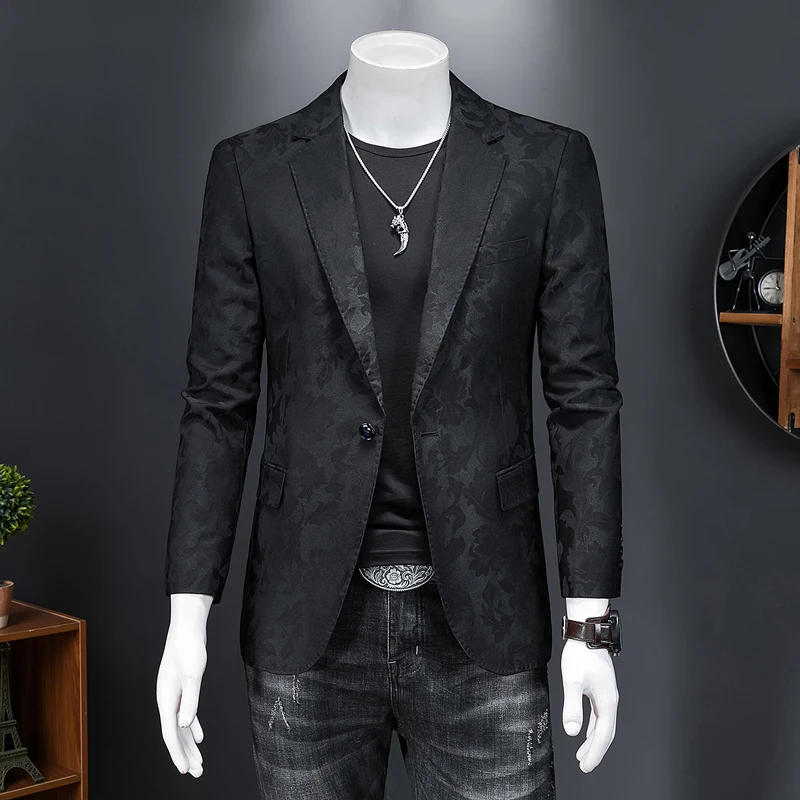 Estilo britânico de luxo jacquard blazers roupas masculinas 2022 negócios fino ajuste casual terno casaco masculino noivo casamento terno impresso