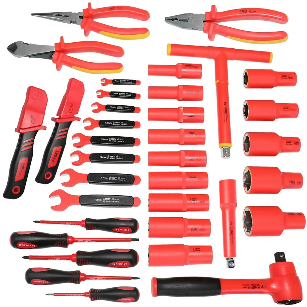 36 Pcs New Energy Insulated Socket Wrench 1000-Volt Insulated 1/2 in. Drive Deep Socket Set