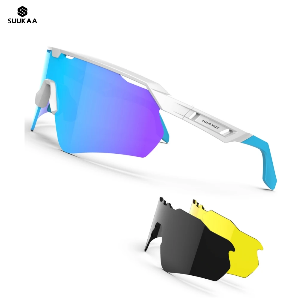 Suukaa UV400 Cycling Glasses Men Outdoor Sports Running Sunglasses MTB Eyewear Women Cycling Goggles Road Bicycle Glasses 3 Lens