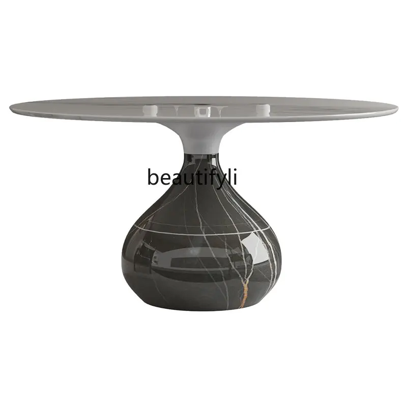 yj Natural Marble round Table Luxury Creative Italian Minimalist Dining Table Dining Table