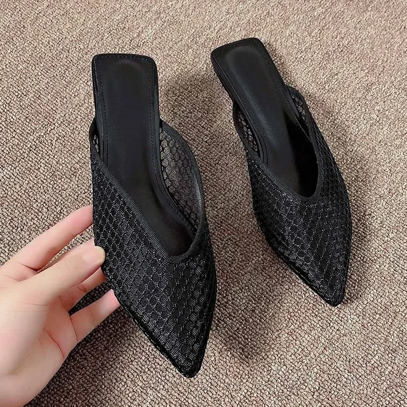 2024 Shoes Female Mesh Closed Toe Women's Slippers Concise Dress Slippers Women Pointed Toe Flat with Soft Bottom Shoes Women