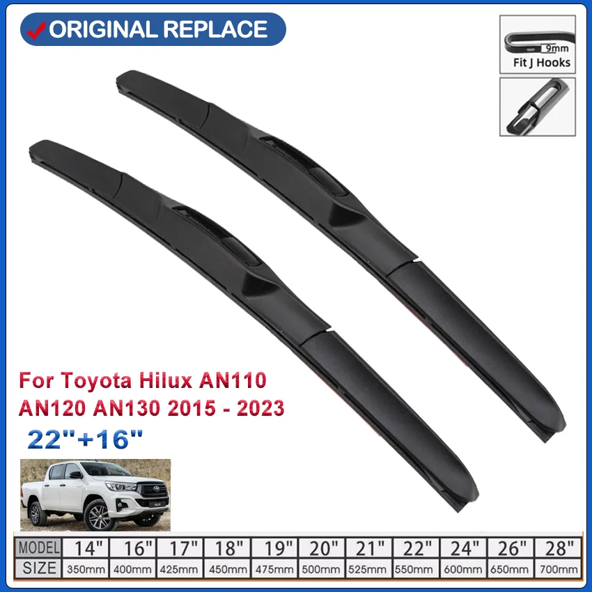 

For Toyota Hilux Toyota Hilux AN110 AN120 AN130 2015 - 2023 Car Accessories Front Windscreen U J hooks Wiper Blade Brushes