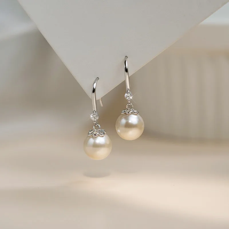 hot huge AAAA++++ 10-11mm 11-12mm 12-13mm 13-14mm Gorgeous KOYA White ROUND pearl earring 925s... gift box
