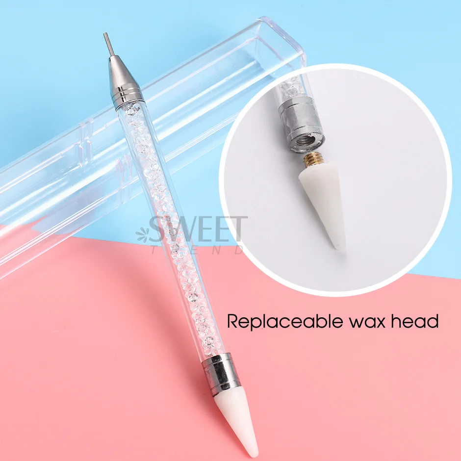 1pcs Crystal Double Head Point Drill Pen Gem Rhinestone Picker Wax Pencil 2Ways Use Sticking Picking Dotting Jewelry Tools