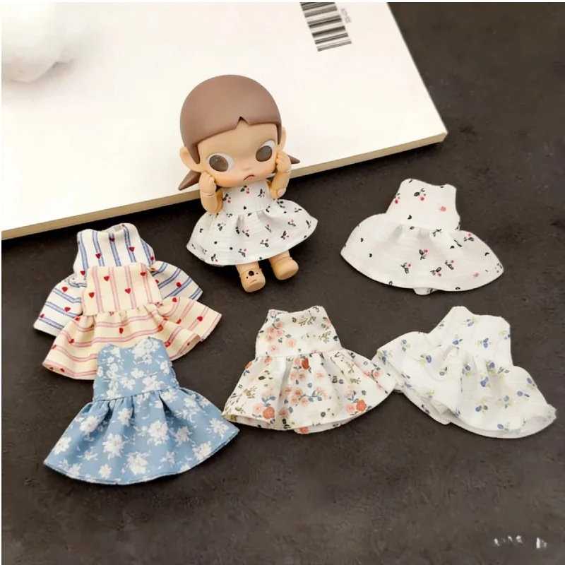 Zsiga Doll Clothes One Eighth Posable Floral Print Dress Sweet Casual Dress With Heart Cherry Striped Pattern Doll Accessories