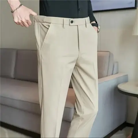 남성 정장 바지 플러스 사이즈 40 38 2024 가을 솔리드 탄성 허리 드레스 바지 남성 슬림 비즈니스 사무실 사회 발목 길이 바지 Best5
