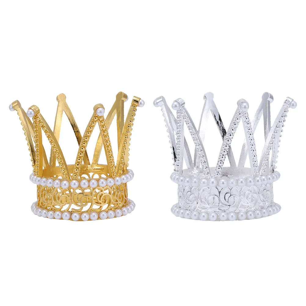 

2Pcs Pearl Crown Cake Ornaments Chic Party Decoration for Birthday Wedding Baby Shower Cake Decoration Crown for Girls
