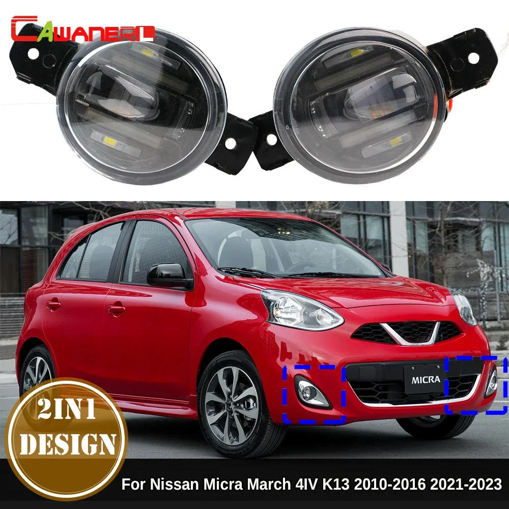 2IN1 Car Left + Right LED Lens Fog Light Daylight DRL Aluminum Body 36W H11 For Nissan Micra March 4/IV K13 2010-2016 2021-2023