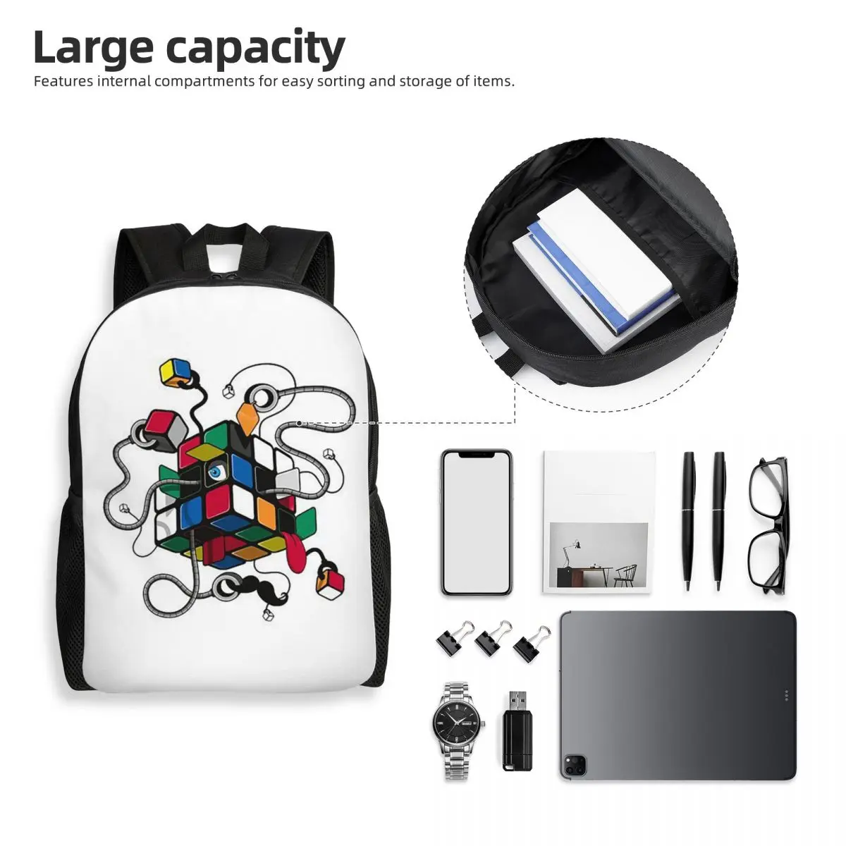 Rubix Rubiks Rubics Backpack Student Boys Girls BookBag School Bag Computer Shoulder Bags