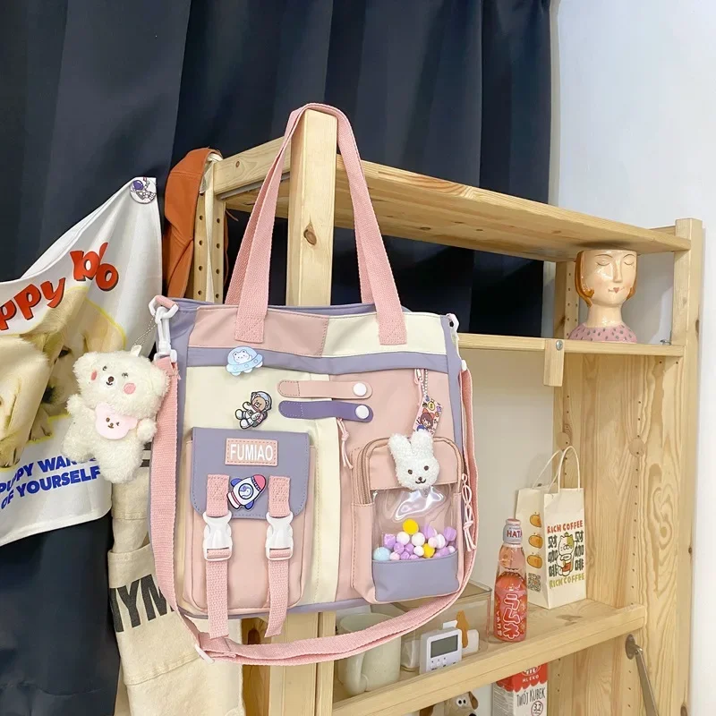 New Sweet Cartoon Women Shoulder Bag Fashion Nylon High Capacity Women Crossbody Bag Causal Patchwork School Bag for Girl